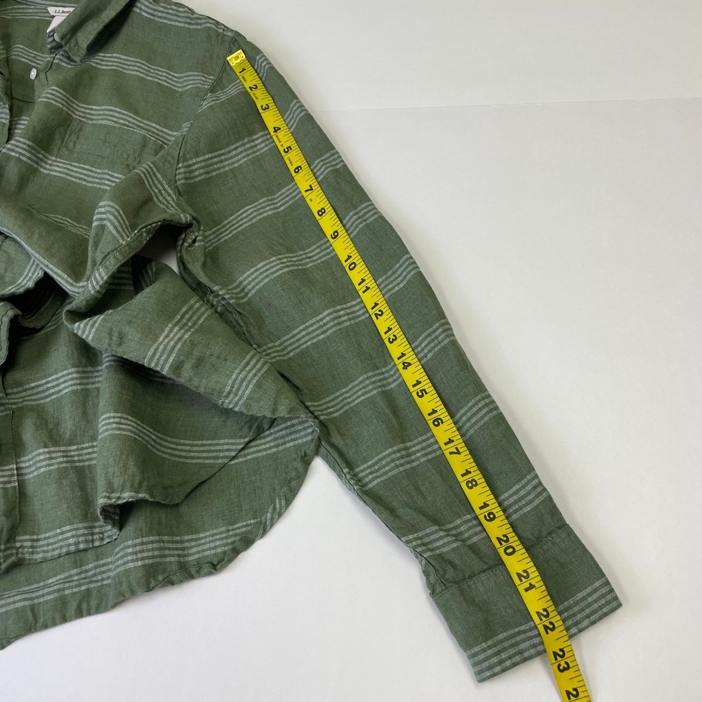 L.L.Bean Green Striped 100% Linen Button Down Shirt Womens Large Petite - Picture 15 of 15